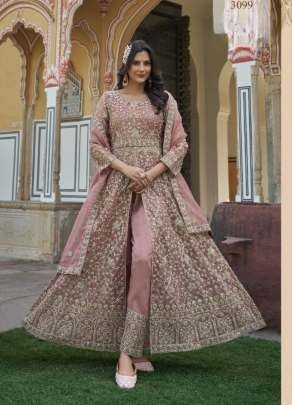  Anarkali Gown With Heavy Embrodery Work SN Dusty Pink Color DN 3099
