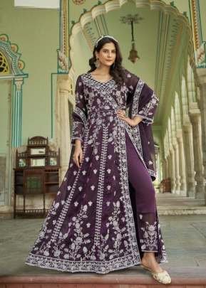  Anarkali Gown With Heavy Embrodery Work SN Purple Color DN 4000