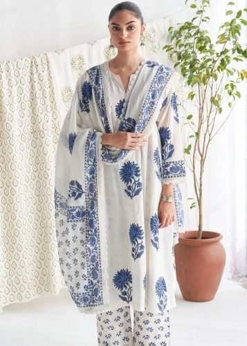  Anushka Beautiful Suit Sets in Pure Cotton Suit Set Top Pent With Beautiful Cotton Dupatta Off-White Color 