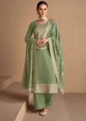 Ashirwad Creation Dhaga Heavy Vichitra Salwar Suit With Embroidery Sequence Work Pista Green Color DN 9526