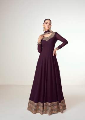 Ashirwad Creation Virasat Bluming Georgette With Embroidery Work Anarkali Gown Wine Color  DN 10129