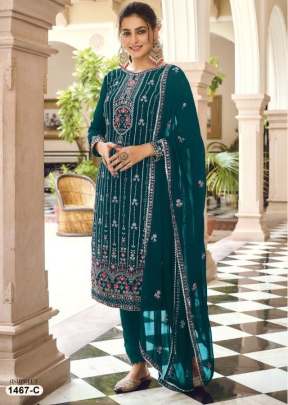 Ashpreet Heavy Faux Georgette With Embroidery And Sequence Work Designer Suit Teal Color DN 1467