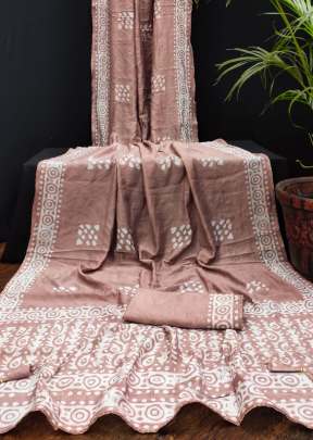 Ayudhi Soft Pure Cotton With Beautiful Hand Batik Print And Zari Work Saree Cream Color