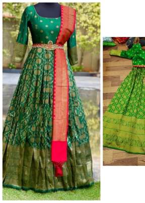 Banarasi Gown Vol 1 Banarasi Zari Weaving Work Handloom Dresses Green Color 