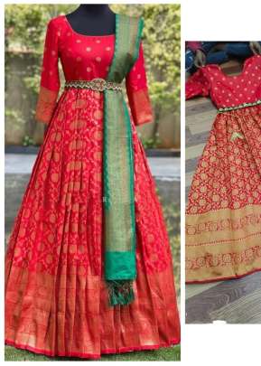 Banarasi Gown Vol 1 Banarasi Zari Weaving Work Handloom Dresses Red Color 
