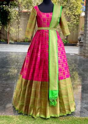 Banarasi Gown Vol 1 Banarasi Zari Weaving Work Handloom Dresses Pink Color 