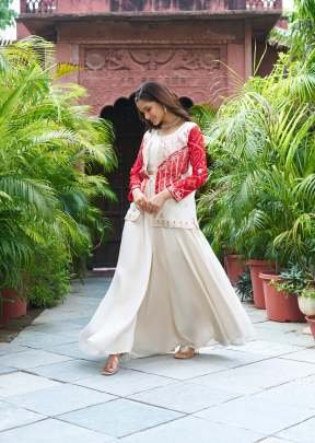 Bandhej Koti Palazzo With Choli Set Crafted In Pure Cosmos Silk White And Red Color DN 111