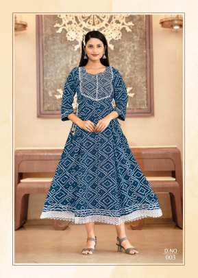 Bandhej Vol 10 Rayon Print With Embroidery Work Bandhani Kurti Blue Color DN 03