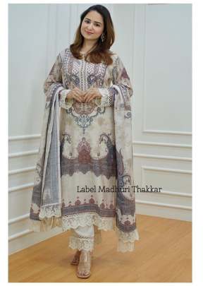 Beautiful Digital Prints Sequence Fabric With Shifli Chikankari Work Readymade Pakistani Suit Ivory Color