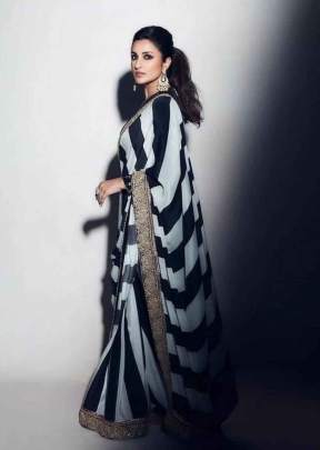 Beautiful Fancy Dori & Thread Zari With Fancy Sequence  Work Bollywood saree Black and White Color 