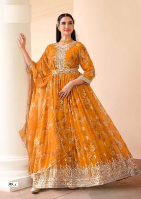 Beautiful  Georgette With Sequence Embroidery Work Readymade Salwar Suit Yellow Color DN 3002 