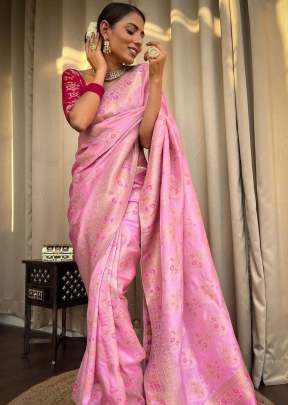 Beautiful Jacquard Weave Pure Banarasi Copper Zari Weaving  Silk Saree Light Pink Color