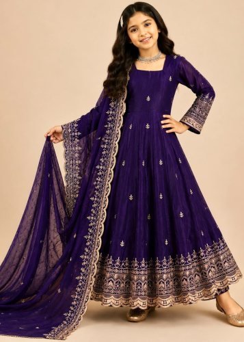 Beautiful Kids Gown Set Heavy Fendy Silk With Sequence Embroidery Work With Latkan Dori PurPle Color LFH OC DN 252