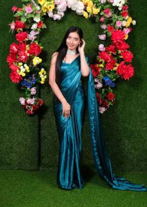 Beautiful Party Wear Satin Soft  Ready To Wear Saree Rama Color 