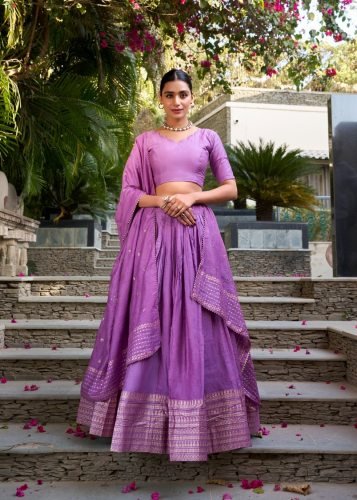 Beautiful Pure Chanderi Plain With Zari Weaving Work Border Lehenga Lavender Color LFH LNB DN 1906 