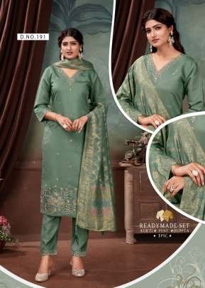Beautiful Roman Silk And Embroidery Work With Hand Work Premium Demanding Design 3 Pieces Kurti Set Olive Green Color 