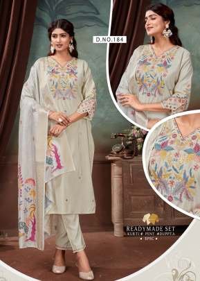 Beautiful Roman Silk Embroidery Work And Sequence With Premium Sleeves Design 3 Piece Kurti Off White Color