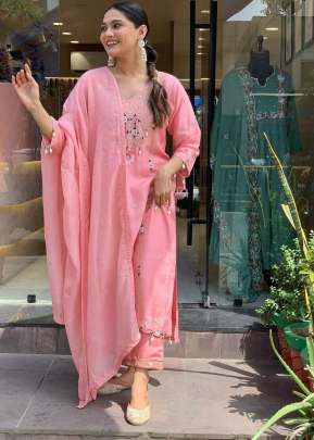 Beautifully Pure Roman Silk And Embroidery Work With Patch Print Must Have for Festival In Kurti Set Light Pink Color