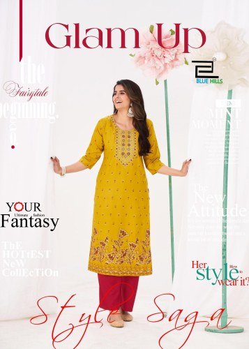 Blue Hills Glam Up Rayon With Thread And Sequence Work Casual Wear Kurti And Palazzo Collection
