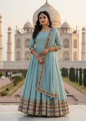 Bridal Anarkali Gown Boutique Collection in Heavy Faux Georgette with Sequence Embroidery Sky Blue Color KB DN 3307
