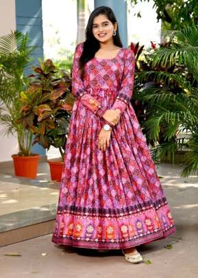 Chinnon With Sequence And Position Print Work Anarkali Gown Pink Color KA DN 1015