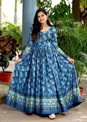 Chinnon With Sequence And Position Print Work Anarkali Gown Blue Color KA DN 1015
