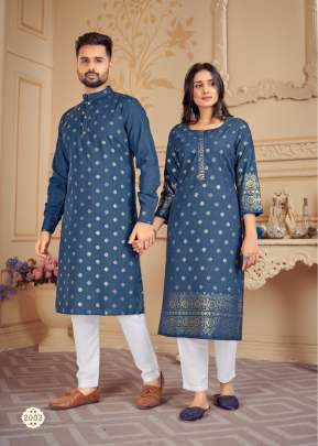 Couple Goal Vol 2 Pure Cotton with Foil Print Butti  Couple Collection Blue Color