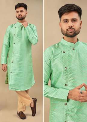 Cross Kurta Payjama Vol 1 Silk Jequard With Cross Button Kurta Payjama Pista Color 