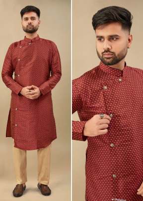 Cross Kurta Payjama Vol 1 Silk Jequard With Cross Button Kurta Payjama Maroon Color 