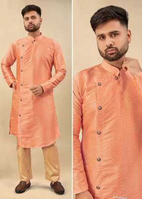 Cross Kurta Payjama Vol 1 Silk Jequard With Cross Button Kurta Payjama Peach Color 