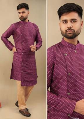 Cross Kurta Payjama Vol 1 Silk Jequard With Cross Button Kurta Payjama Wine Color 