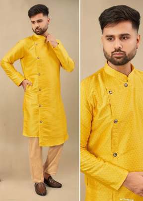 Cross Kurta Payjama Vol 1 Silk Jequard With Cross Button Kurta Payjama Yellow Color 