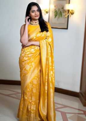 DN 5076 Beautiful Soft Lichi Silk Saree With Rich Pallu And All Over Jacquard Work Yellow Color