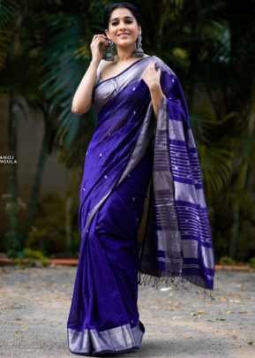 DN 5091 Classic Soft Lichi Silk Saree With Elegant Rich Pallu And Jacquard Work Royal Blue Color
