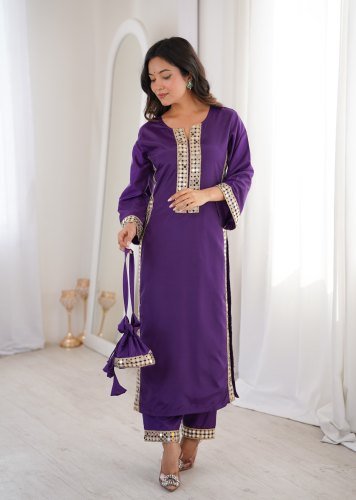 LW DN 9324 Premium Readymade Kurti Pant With Natural Crepe Fabric And Mirror Work In Lavender Color