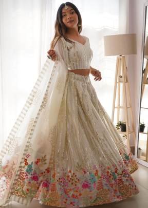 Demanding Boutique Style Faux Georgette And Thread Work With Sequence Work Lehenga Choly White Color DN 33 