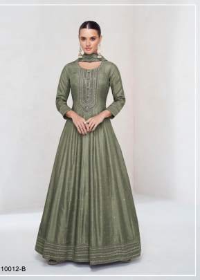Demanding Festival Ekaya Heavy Vichitra Silk With Embroidered 3mm Sequence Work  Anarkali Gown Green Color DN 10012