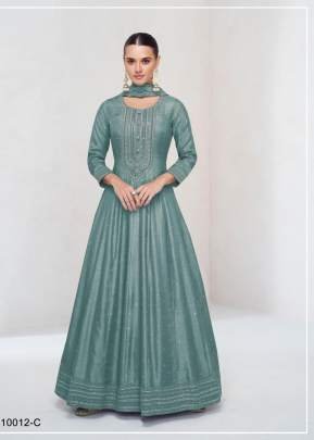 Demanding Festival Ekaya Heavy Vichitra Silk With Embroidered 3mm Sequence Work  Anarkali Gown Light Blue Color DN 10012