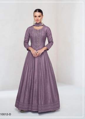 Demanding Festival Ekaya Heavy Vichitra Silk With Embroidered 3mm Sequence Work  Anarkali Gown Dark Purple Grey Color DN 10012
