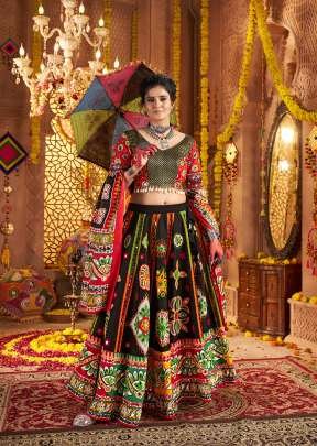 Demanding Garba Night Dandiya Collection Organic Cotton And All Over Print With Aari And Foil Work Black Color