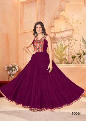 Demanding Navratri Garba Nights Ghoomar Heavy Rayon And Gamthi Work With Lace Border Gown Purple Color 