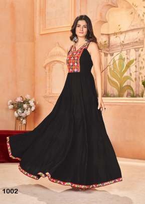Demanding Navratri Garba Nights Ghoomar Heavy Rayon And Gamthi Work With Lace Border Gown Black Color 