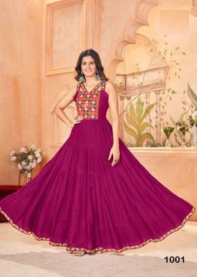 Demanding Navratri Garba Nights Ghoomar Heavy Rayon And Gamthi Work With Lace Border Gown Pink Color 