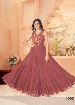 Demanding Navratri Garba Nights Ghoomar Heavy Rayon And Gamthi Work With Lace Border Gown Magenta Pink Color 