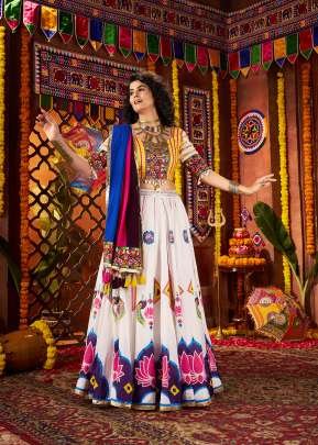 Demanding Navratri Garba Night Viscose Cotton And Digital Printed With Mirror Work Chaniya Choli White Color