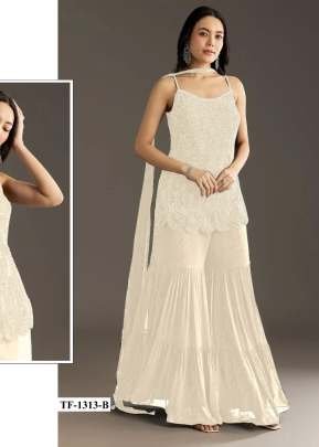 Demanding Wedding Collection Sharara Suit Heavy Faux Georgette And Embroidery With Bits Work White Color  