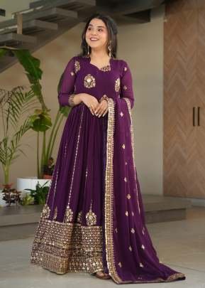 Designer Anarkali Gown Faux Blooming with Rich Zari And With Embroidery Sequence Work Purple Color LW DN 9262
