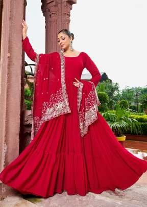 Designer Anarkali Gown Faux Blooming With Embroidery Sequence Work Rani Pink Color KT DN 014