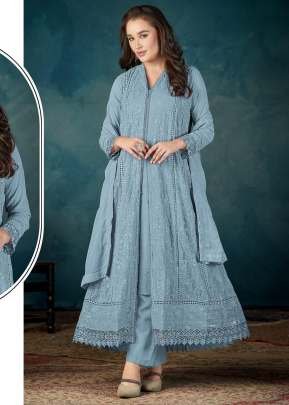 Designer Anarkali Gown Heavy Faux Georgette With Embroidery Sequence Work Aqua Blue Color DN 4217