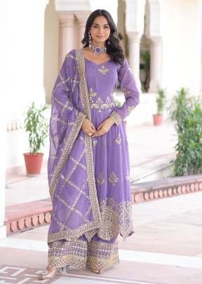 Designer Anarkali Gown Silver Crunchy With Embroidery Rich  Sequence Work Light Purple Color KA DN 1212